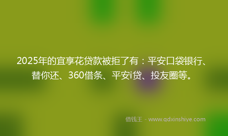 2025年的宜享花贷款被拒了有：平安口袋银行、替你还、360借条、平安i贷、投友圈等。