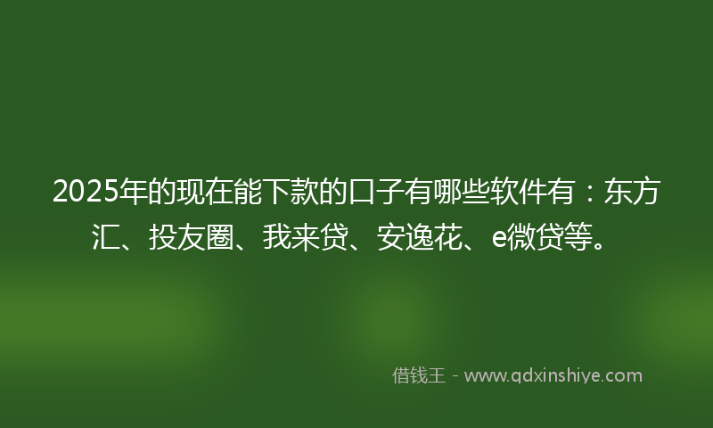 2025年的现在能下款的口子有哪些软件有：东方汇、投友圈、我来贷、安逸花、e微贷等。