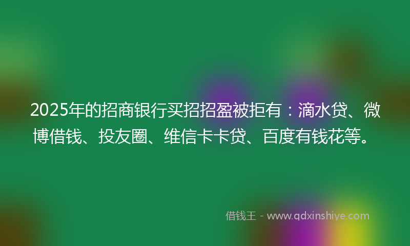 2025年的招商银行买招招盈被拒有：滴水贷、微博借钱、投友圈、维信卡卡贷、百度有钱花等。