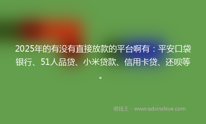 2025年的有没有直接放款的平台啊有：平安口袋银行、51人品贷、小米贷款、信用卡贷、还呗等。