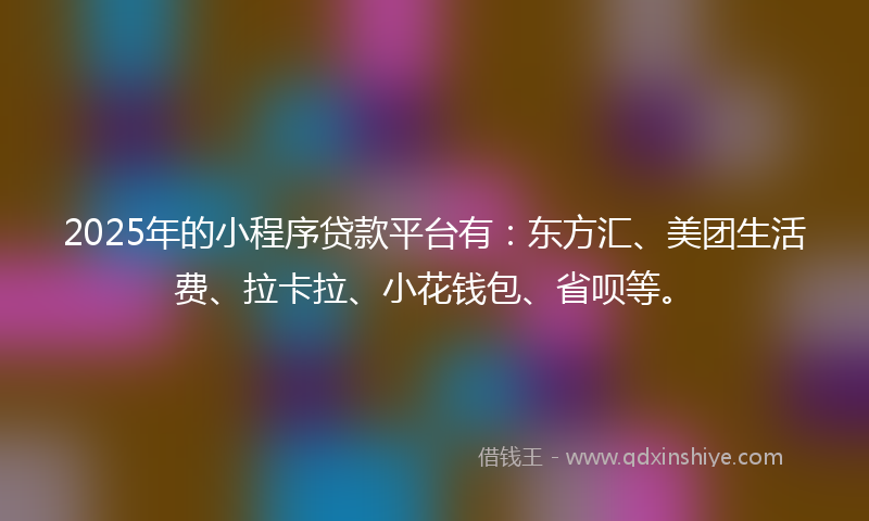 2025年的小程序贷款平台有：东方汇、美团生活费、拉卡拉、小花钱包、省呗等。
