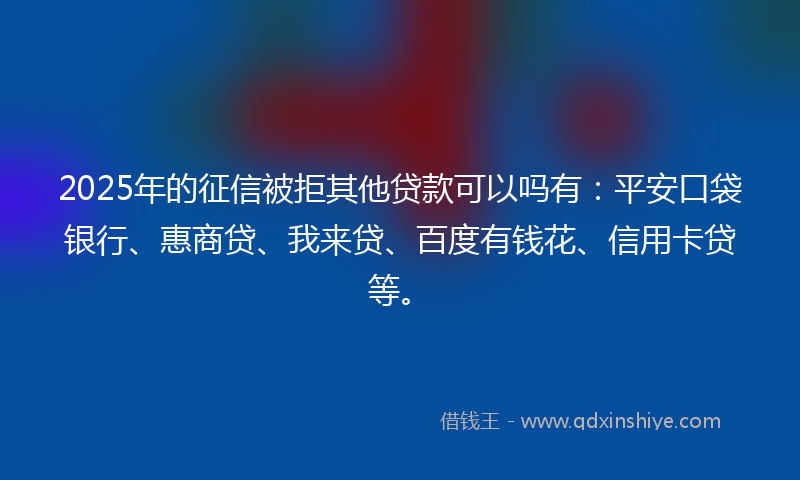 2025年的征信被拒其他贷款可以吗有：平安口袋银行、惠商贷、我来贷、百度有钱花、信用卡贷等。