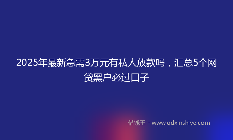 2025年最新急需3万元有私人放款吗，汇总5个网贷黑户必过口子