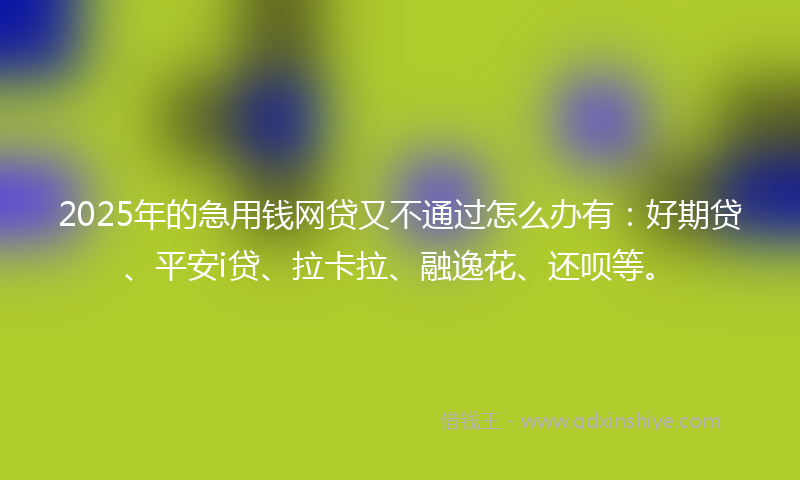 2025年的急用钱网贷又不通过怎么办有：好期贷、平安i贷、拉卡拉、融逸花、还呗等。