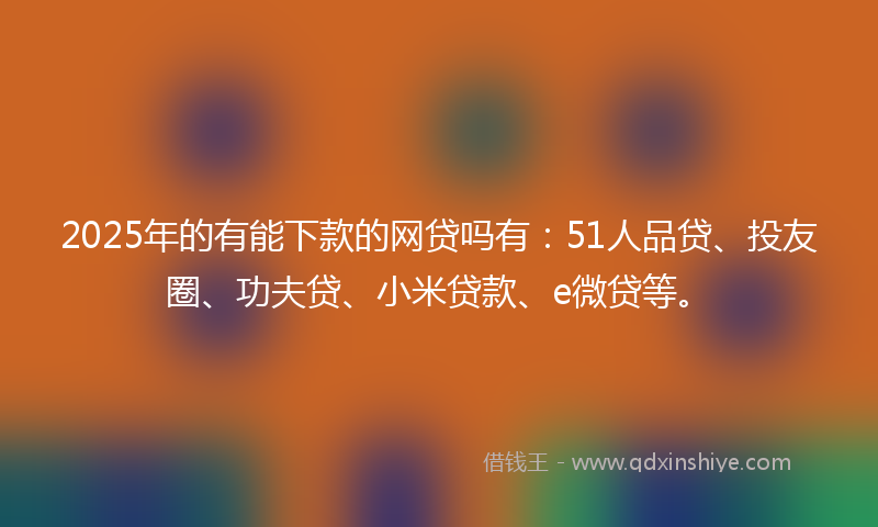 2025年的有能下款的网贷吗有：51人品贷、投友圈、功夫贷、小米贷款、e微贷等。
