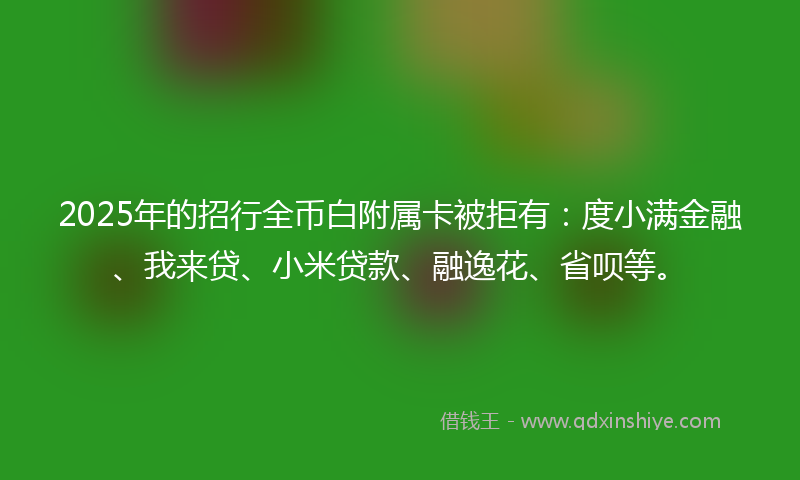2025年的招行全币白附属卡被拒有：度小满金融、我来贷、小米贷款、融逸花、省呗等。