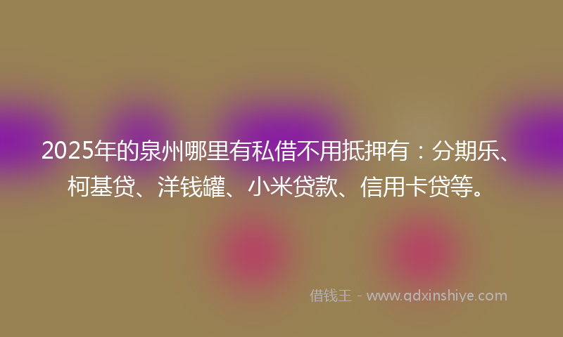 2025年的泉州哪里有私借不用抵押有：分期乐、柯基贷、洋钱罐、小米贷款、信用卡贷等。