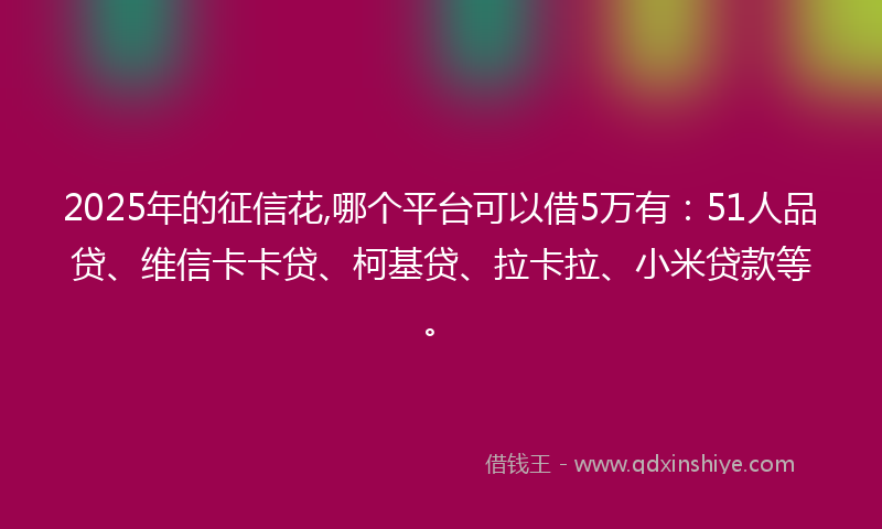 2025年的征信花,哪个平台可以借5万有：51人品贷、维信卡卡贷、柯基贷、拉卡拉、小米贷款等。
