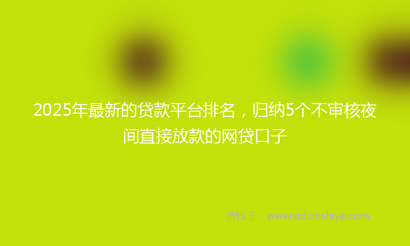 2025年最新的贷款平台排名，归纳5个不审核夜间直接放款的网贷口子