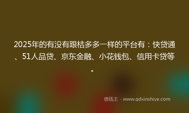 2025年的有没有跟桔多多一样的平台有：快贷通、51人品贷、京东金融、小花钱包、信用卡贷等。