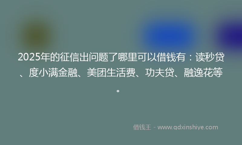 2025年的征信出问题了哪里可以借钱有：读秒贷、度小满金融、美团生活费、功夫贷、融逸花等。