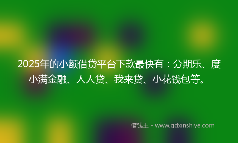 2025年的小额借贷平台下款最快有：分期乐、度小满金融、人人贷、我来贷、小花钱包等。