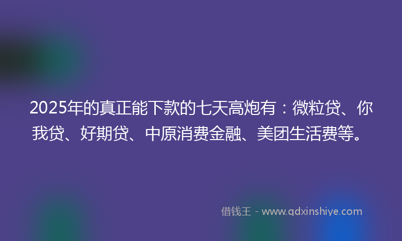 2025年的真正能下款的七天高炮有：微粒贷、你我贷、好期贷、中原消费金融、美团生活费等。