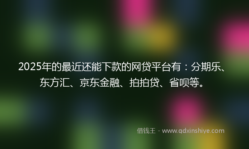 2025年的最近还能下款的网贷平台有：分期乐、东方汇、京东金融、拍拍贷、省呗等。