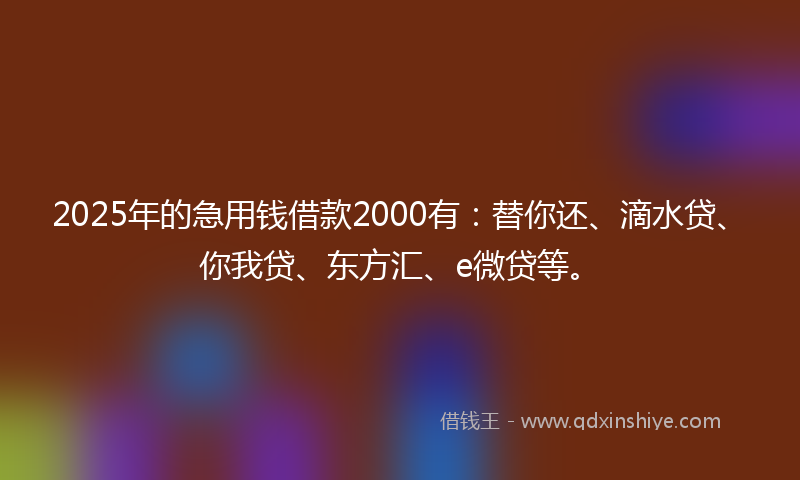 2025年的急用钱借款2000有：替你还、滴水贷、你我贷、东方汇、e微贷等。