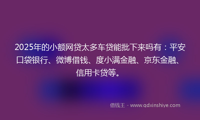 2025年的小额网贷太多车贷能批下来吗有：平安口袋银行、微博借钱、度小满金融、京东金融、信用卡贷等。