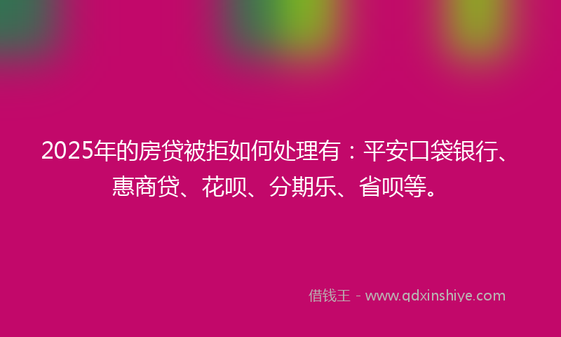 2025年的房贷被拒如何处理有：平安口袋银行、惠商贷、花呗、分期乐、省呗等。