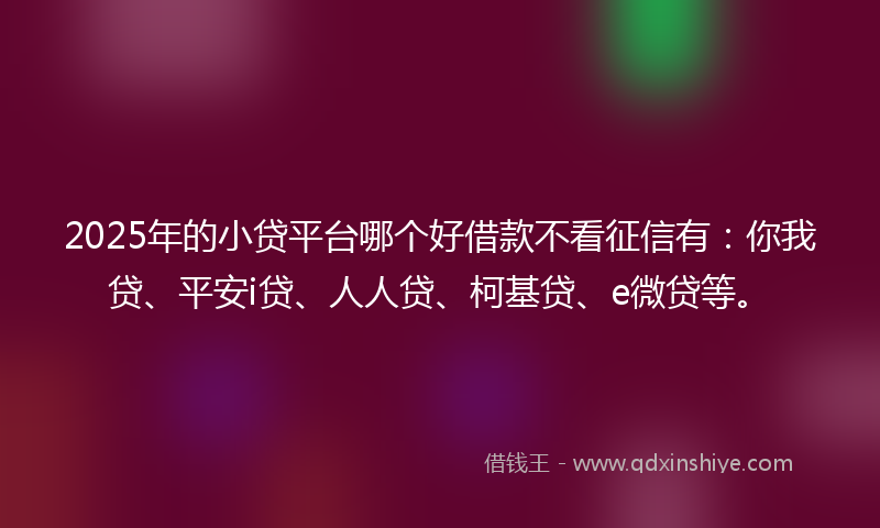 2025年的小贷平台哪个好借款不看征信有：你我贷、平安i贷、人人贷、柯基贷、e微贷等。