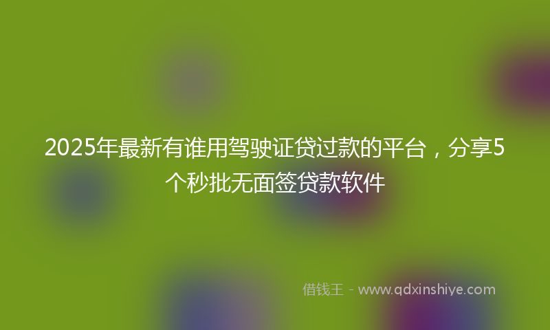2025年最新有谁用驾驶证贷过款的平台，分享5个秒批无面签贷款软件