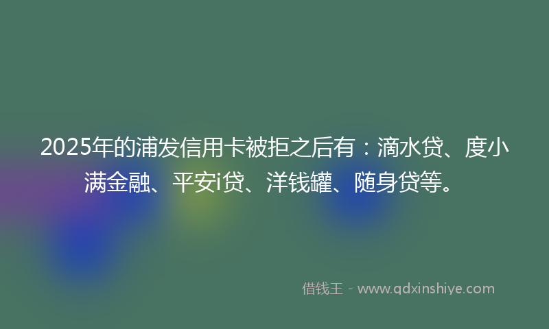 2025年的浦发信用卡被拒之后有：滴水贷、度小满金融、平安i贷、洋钱罐、随身贷等。