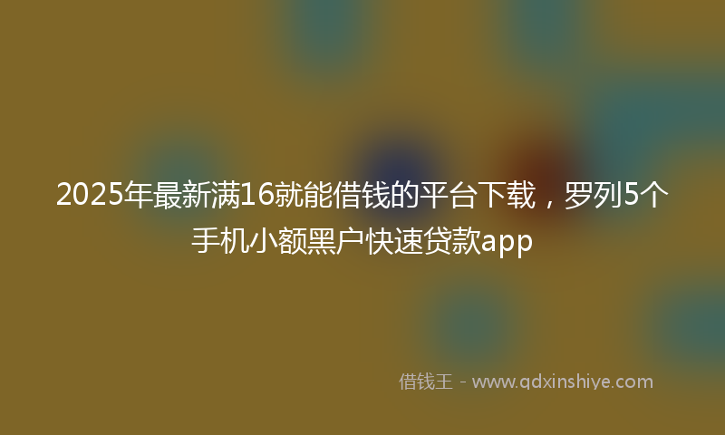 2025年最新满16就能借钱的平台下载，罗列5个手机小额黑户快速贷款app