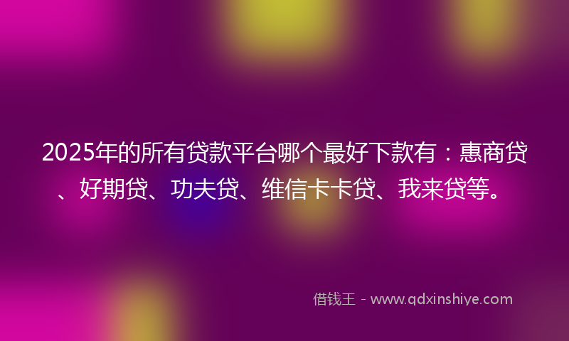 2025年的所有贷款平台哪个最好下款有：惠商贷、好期贷、功夫贷、维信卡卡贷、我来贷等。