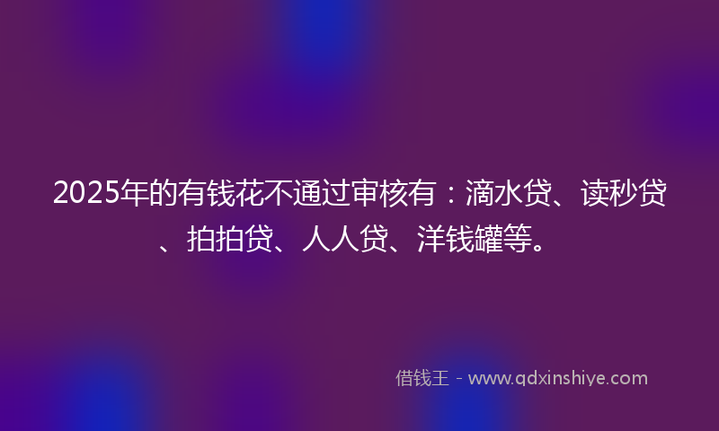 2025年的有钱花不通过审核有：滴水贷、读秒贷、拍拍贷、人人贷、洋钱罐等。