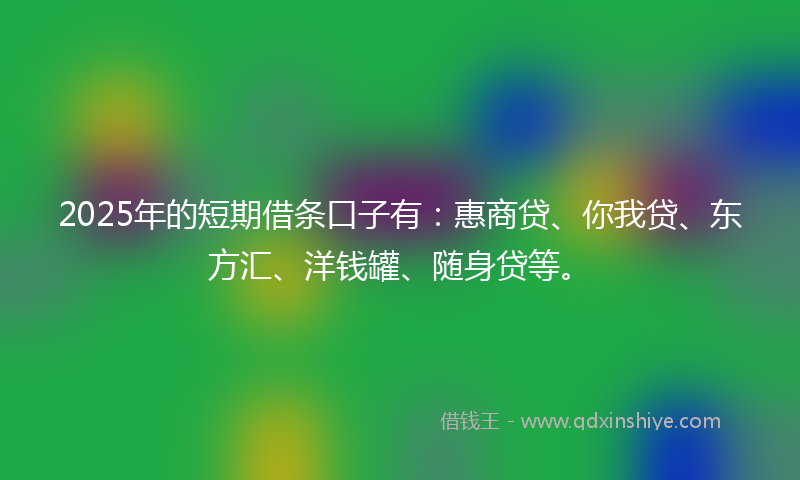 2025年的短期借条口子有：惠商贷、你我贷、东方汇、洋钱罐、随身贷等。