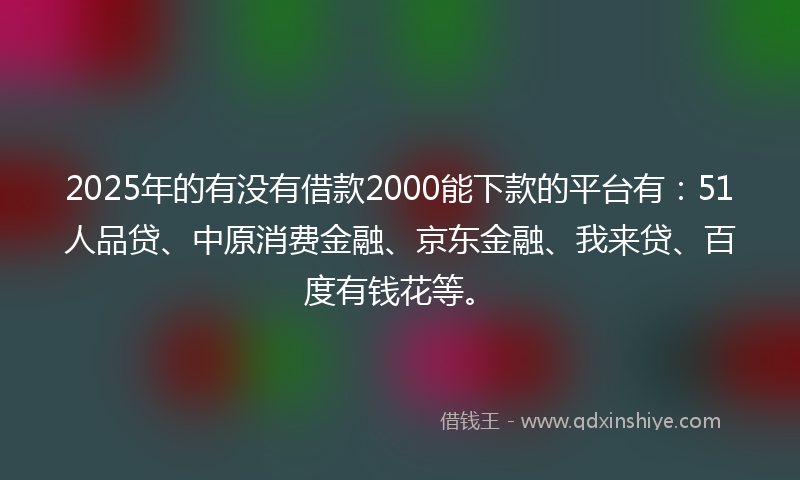 2025年的有没有借款2000能下款的平台有：51人品贷、中原消费金融、京东金融、我来贷、百度有钱花等。