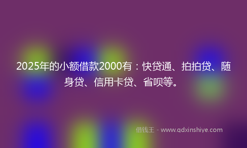 2025年的小额借款2000有：快贷通、拍拍贷、随身贷、信用卡贷、省呗等。