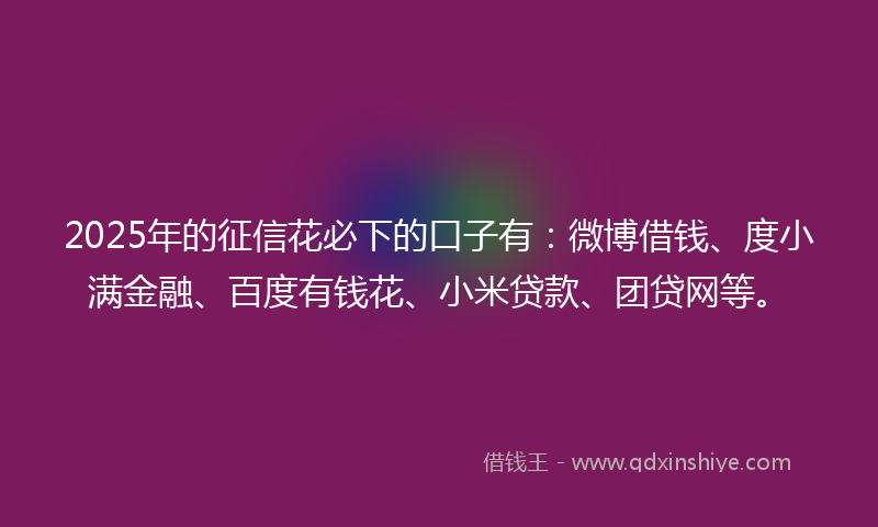 2025年的征信花必下的口子有：微博借钱、度小满金融、百度有钱花、小米贷款、团贷网等。