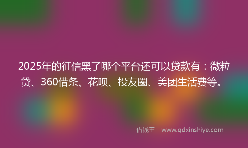 2025年的征信黑了哪个平台还可以贷款有：微粒贷、360借条、花呗、投友圈、美团生活费等。
