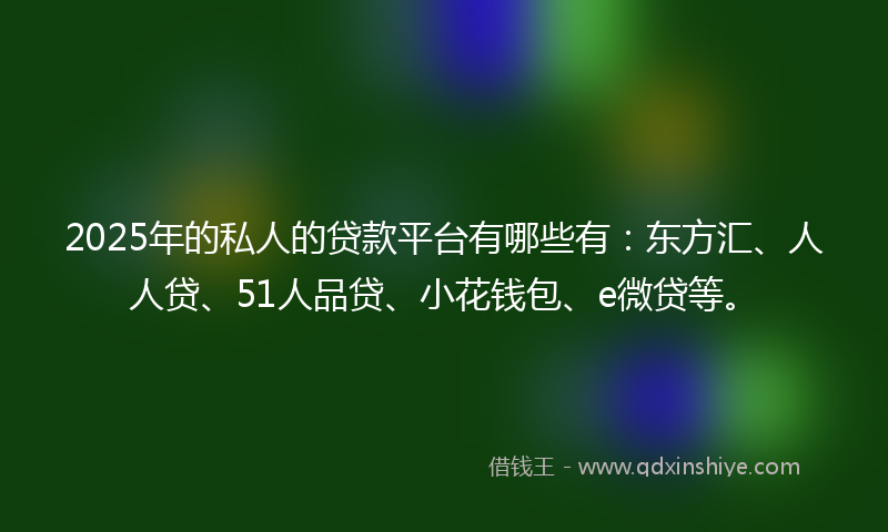 2025年的私人的贷款平台有哪些有：东方汇、人人贷、51人品贷、小花钱包、e微贷等。