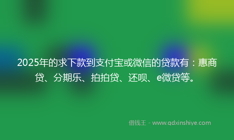 2025年的求下款到支付宝或微信的贷款有：惠商贷、分期乐、拍拍贷、还呗、e微贷等。