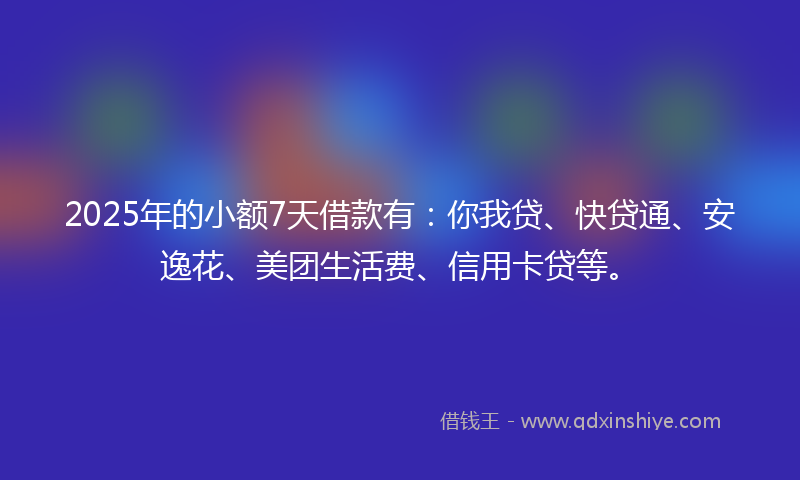 2025年的小额7天借款有：你我贷、快贷通、安逸花、美团生活费、信用卡贷等。
