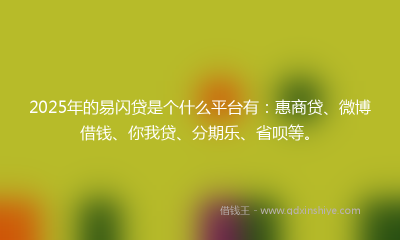 2025年的易闪贷是个什么平台有：惠商贷、微博借钱、你我贷、分期乐、省呗等。