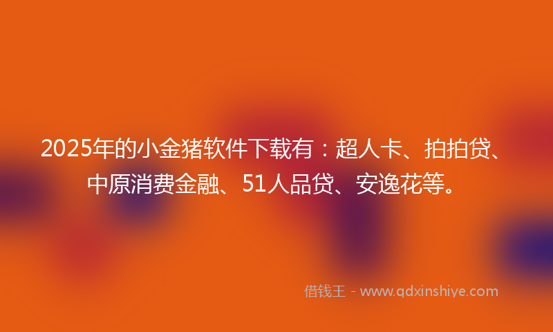 2025年的小金猪软件下载有：超人卡、拍拍贷、中原消费金融、51人品贷、安逸花等。