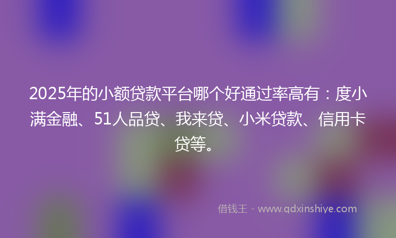2025年的小额贷款平台哪个好通过率高有：度小满金融、51人品贷、我来贷、小米贷款、信用卡贷等。