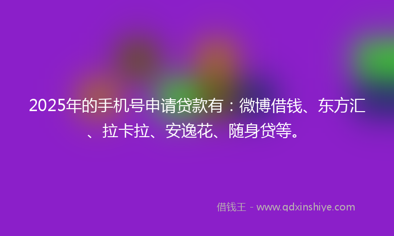 2025年的手机号申请贷款有：微博借钱、东方汇、拉卡拉、安逸花、随身贷等。