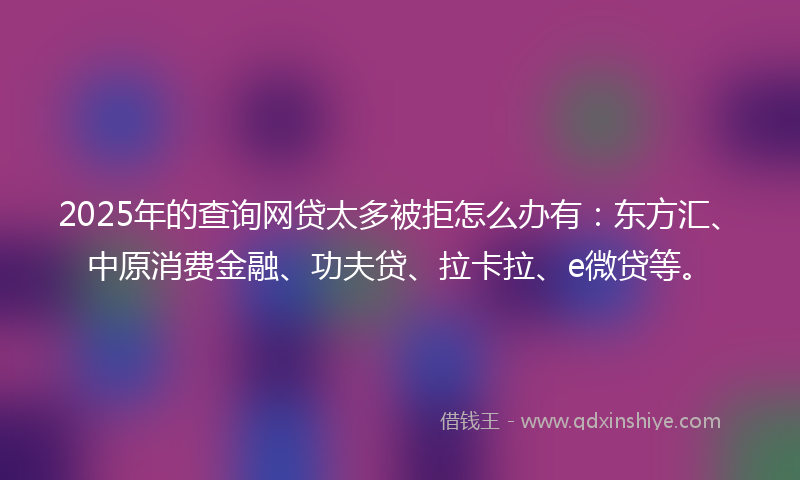 2025年的查询网贷太多被拒怎么办有：东方汇、中原消费金融、功夫贷、拉卡拉、e微贷等。