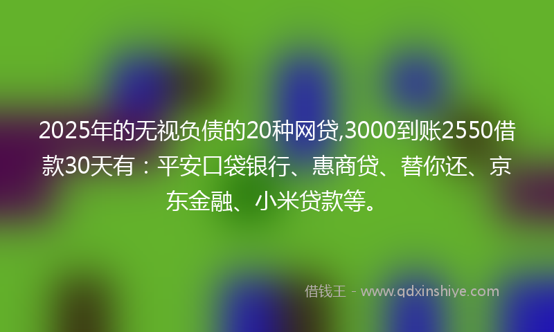 2025年的无视负债的20种网贷,3000到账2550借款30天有：平安口袋银行、惠商贷、替你还、京东金融、小米贷款等。