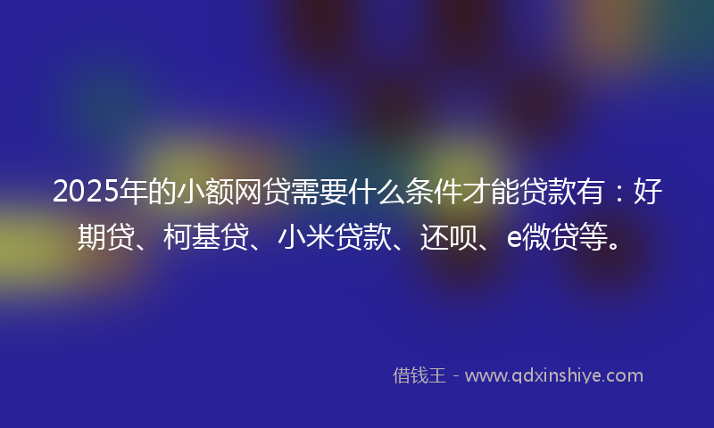 2025年的小额网贷需要什么条件才能贷款有：好期贷、柯基贷、小米贷款、还呗、e微贷等。
