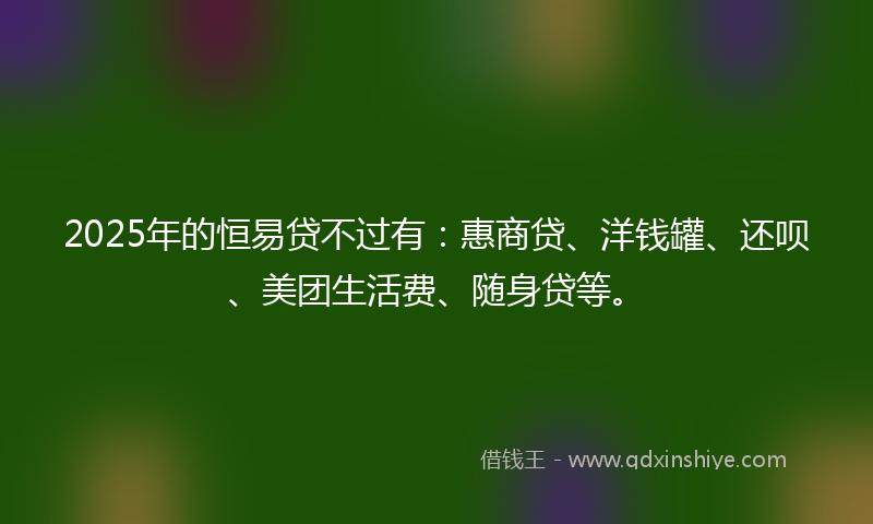 2025年的恒易贷不过有：惠商贷、洋钱罐、还呗、美团生活费、随身贷等。