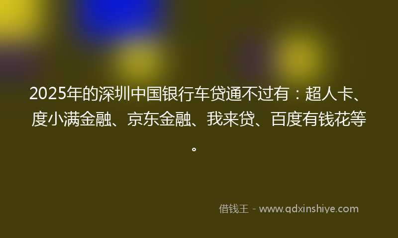 2025年的深圳中国银行车贷通不过有：超人卡、度小满金融、京东金融、我来贷、百度有钱花等。