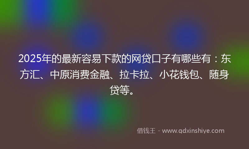2025年的最新容易下款的网贷口子有哪些有：东方汇、中原消费金融、拉卡拉、小花钱包、随身贷等。