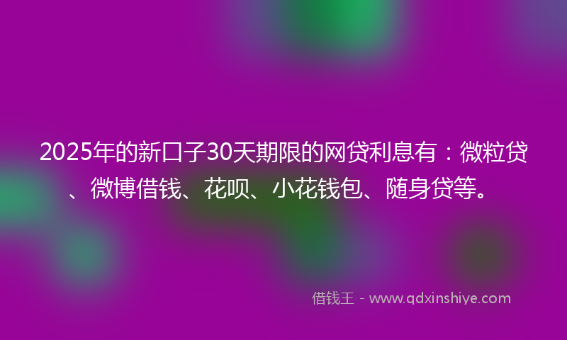 2025年的新口子30天期限的网贷利息有：微粒贷、微博借钱、花呗、小花钱包、随身贷等。
