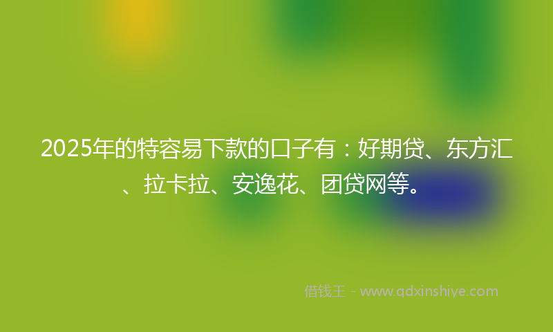 2025年的特容易下款的口子有：好期贷、东方汇、拉卡拉、安逸花、团贷网等。