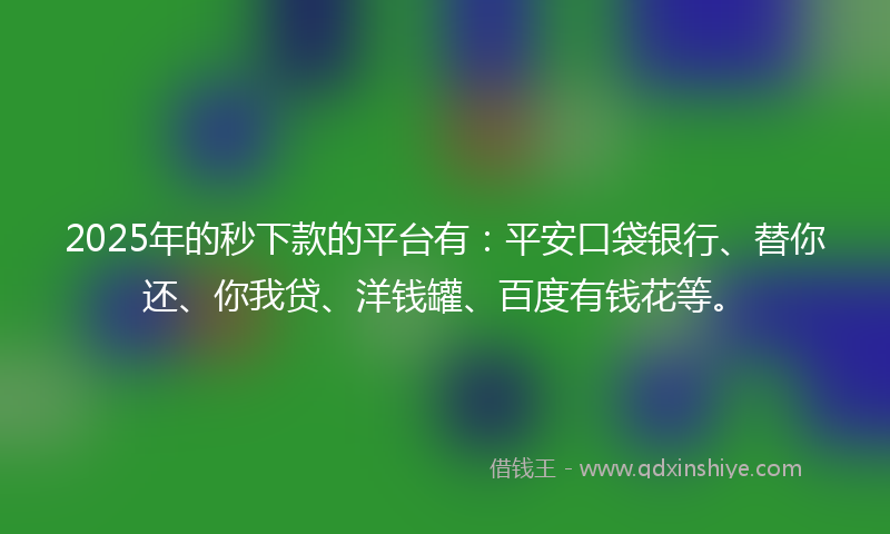 2025年的秒下款的平台有：平安口袋银行、替你还、你我贷、洋钱罐、百度有钱花等。