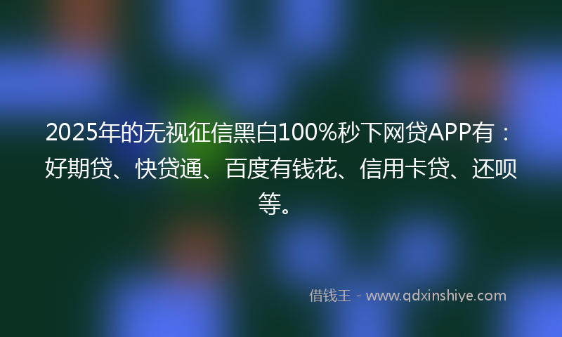 2025年的无视征信黑白100%秒下网贷APP有：好期贷、快贷通、百度有钱花、信用卡贷、还呗等。