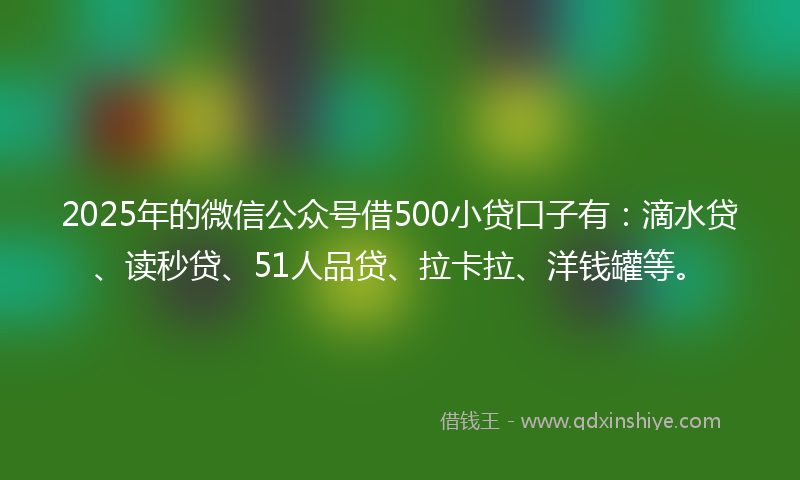2025年的微信公众号借500小贷口子有：滴水贷、读秒贷、51人品贷、拉卡拉、洋钱罐等。